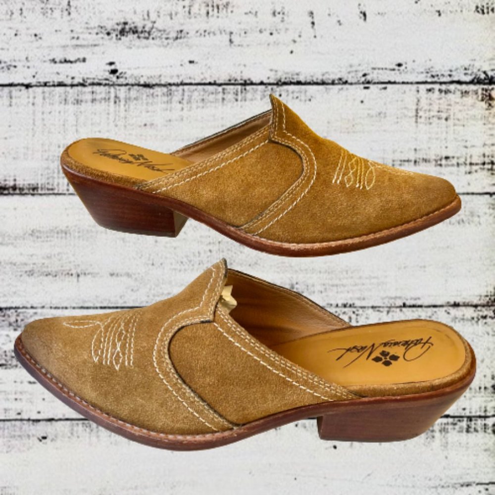 Patricia Nash Mustard Suede Mules with Low Heel - Picture 2 of 15